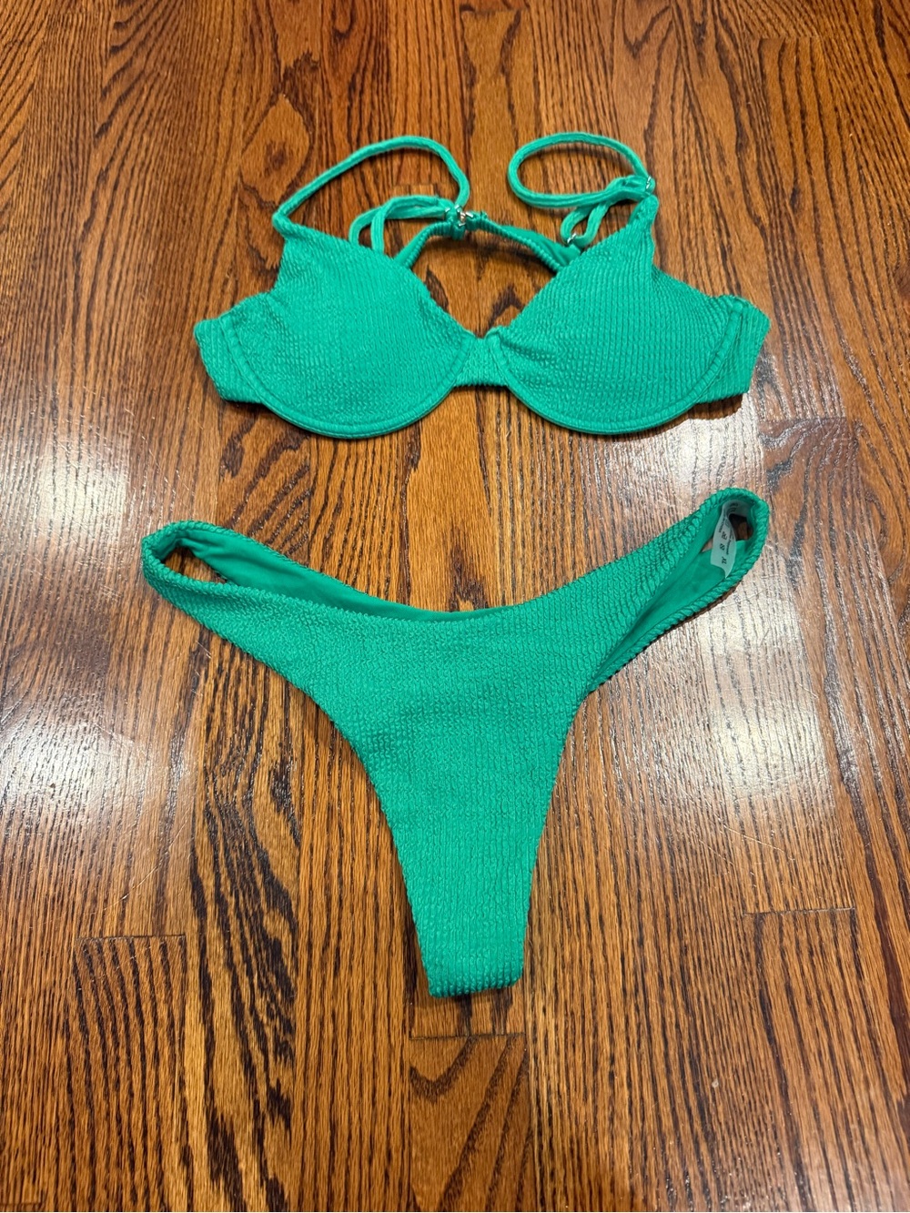SHEIN Green Textured Two-Piece Bikini